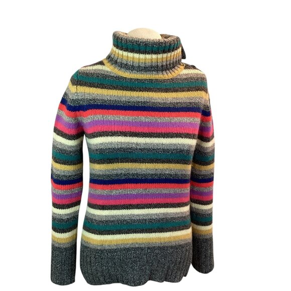 Vintage Gap Retro Y2K Sweater Medium Striped Knit Turtleneck Lambswool - Picture 13 of 13